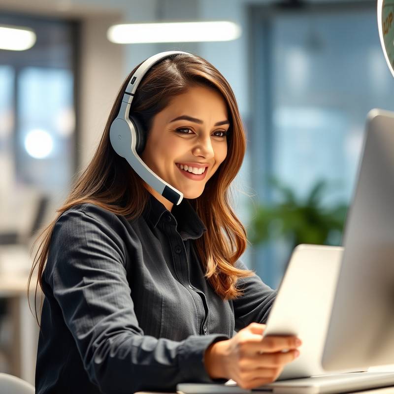 A friendly customer support representative assisting a customer via phone, highlighting 24/7 customer support services.