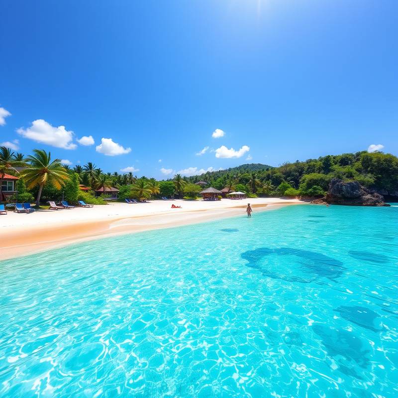 Beautiful beach in Bali with clear turquoise water and white sand.