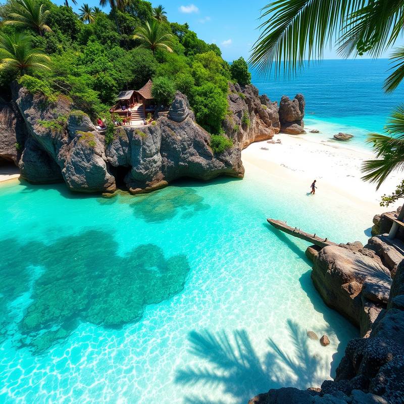 Beautiful beach in Bali with clear turquoise water and white sand.