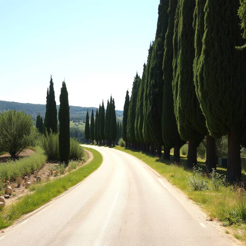 Cypress trees lining a road in Tuscany