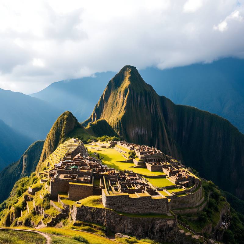 Panoramic view of Machu Picchu, the ancient Inca citadel in Peru.