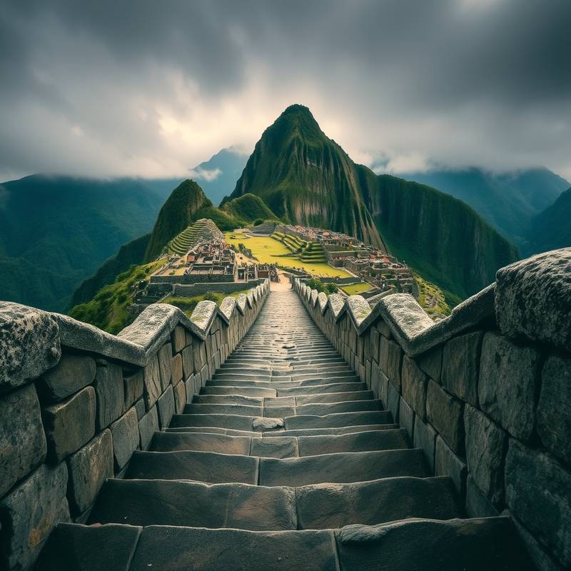 Stairway leading to ruins, Machu Picchu