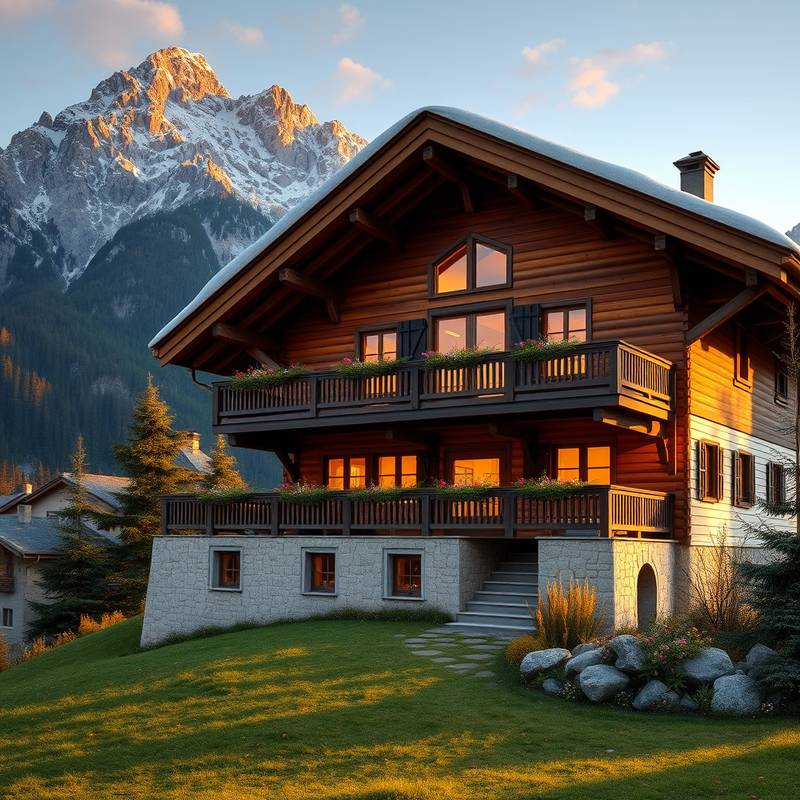 Traditional Swiss chalet in the mountains
